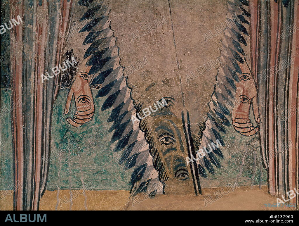 ANONYME. DETALLE DEL ANGEL TURIFERARIO - PINTURA MURAL DE LA ERMITA DE LA VERA CRUZ DE MADERUELO - SIGLO XII - ROMANICO ESPAÑOL.