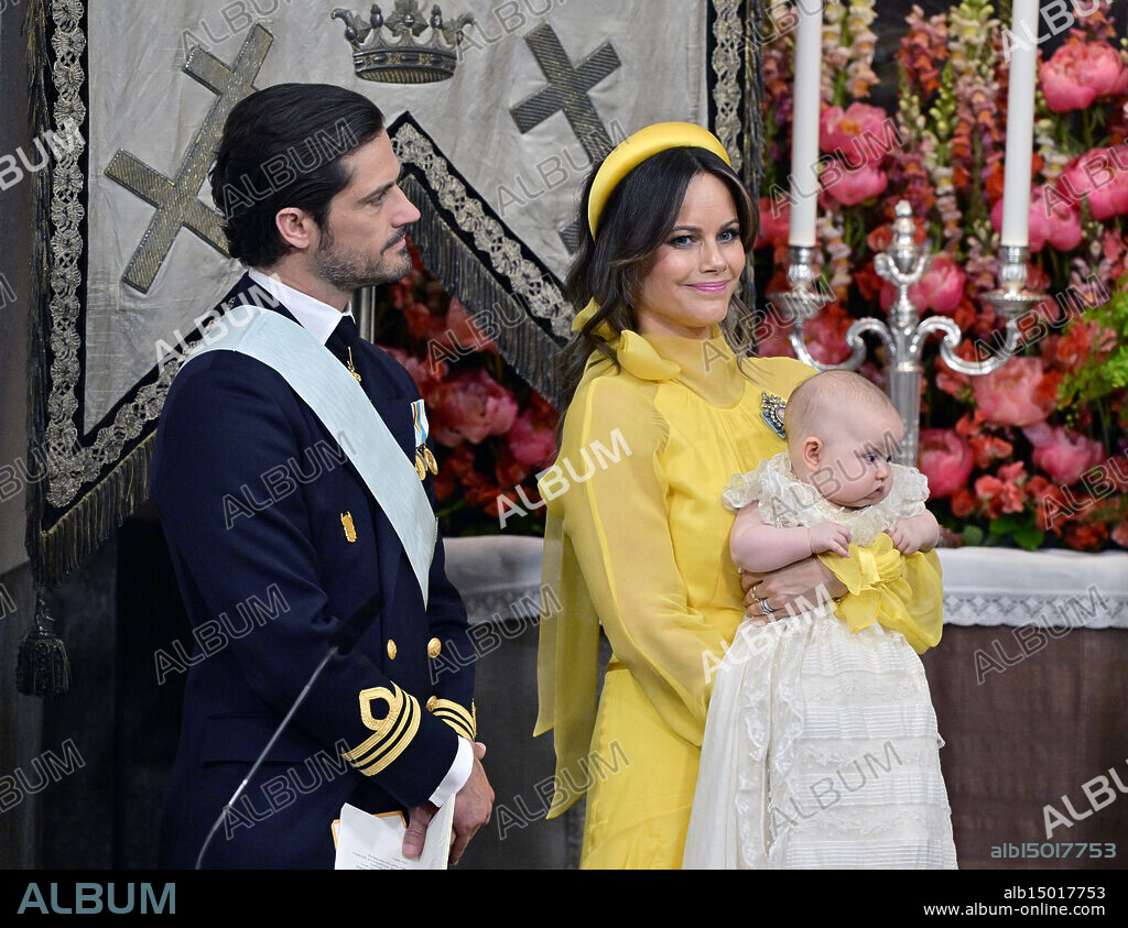 Prince Carl Philip and Princess Sofia with Princess Ines during Princess Ines' christening in Drottningholm Palace Chapel on June 13, 2025. Photo: Jonas Ekströmer / TT / Code 10030.