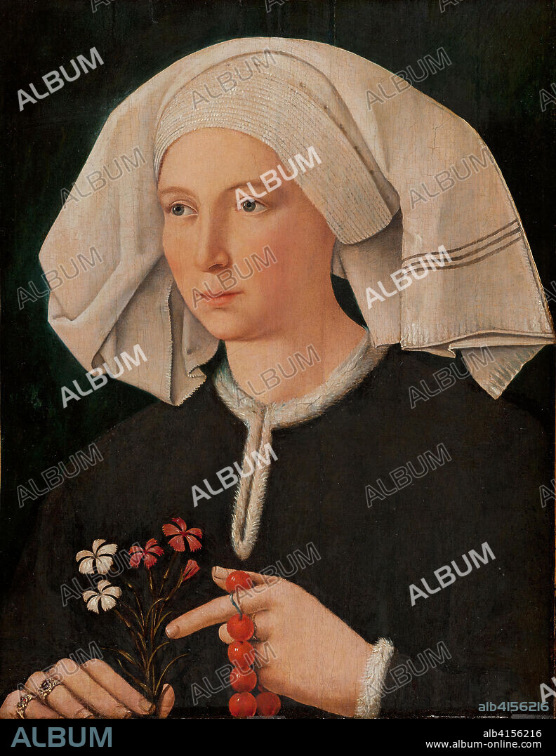 ANÓNIMO ALEMÁN ACTIVO EN SUABIA O EN EL ALTO RIN. Anónimo alemán activo en Suabia o en el Alto Rin hacia 1480 (Activo en Suabia o en el Alto Rin c. 1480). Retrato de una mujer (hacia 1480). Óleo sobre tabla. 50,4 x 39,2 cm.