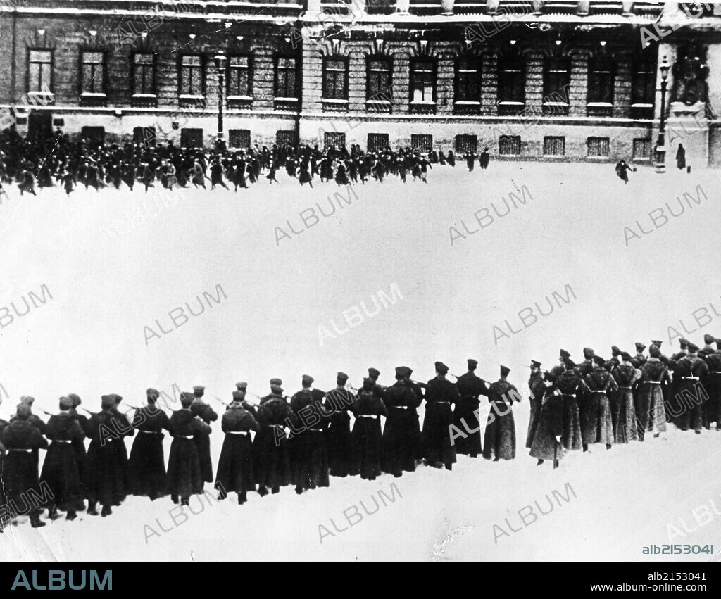 Bloody sunday', tsar nicholas ll's troops shooting demonstrators outside of the winter palace in st, petersburg, russia, january 22, 1905, still taken from the 1925 soviet film 'the ninth of january'. 01/02/2013