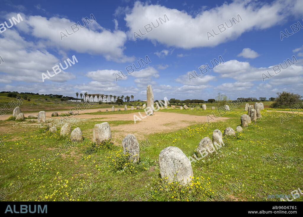 set of menhirs, Crómlech de Xerez, Monsaraz, Alentejo, Portugal.