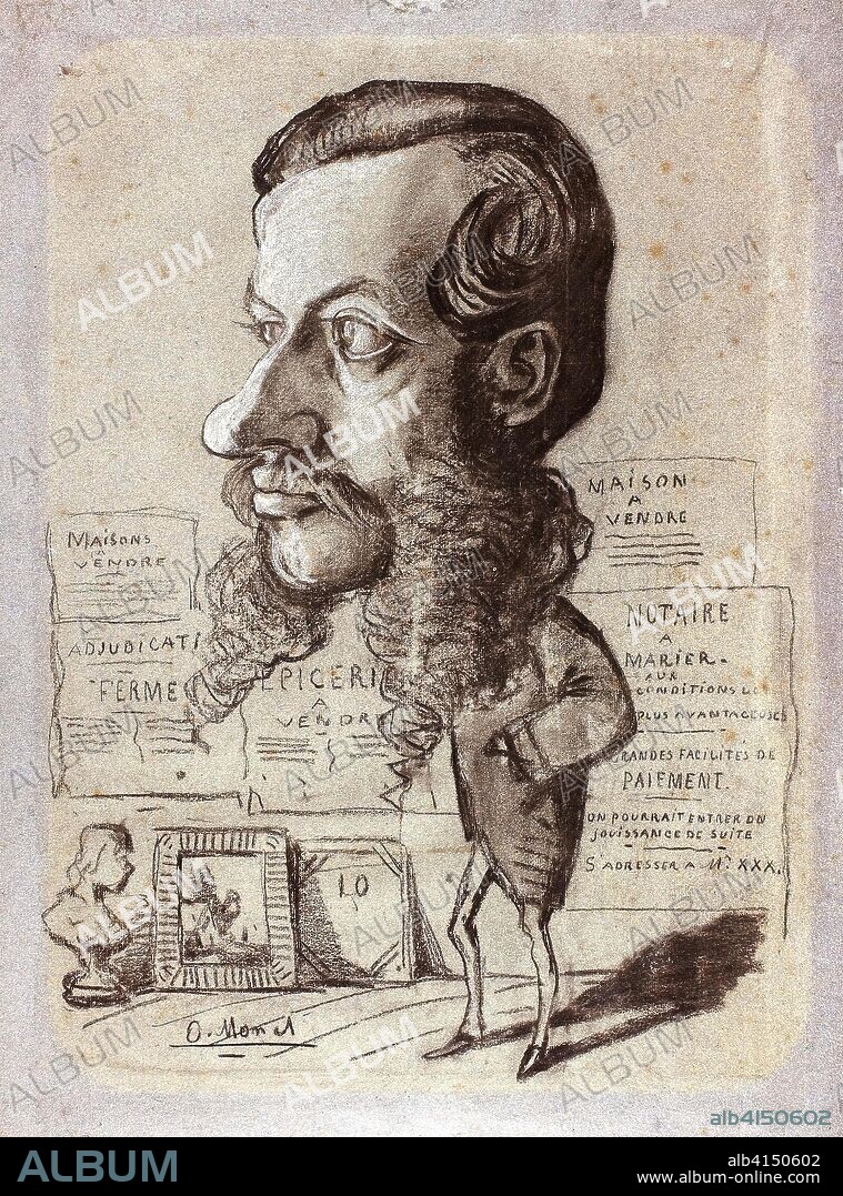 Caricature of Léon Manchon. Claude Monet; French, 1840-1926. Date: 1857-1860. Dimensions: 612 × 452 mm. Charcoal, with stumping and heightened with white chalk, on blue laid paper (partially discolored to yellowish gray). Origin: France.