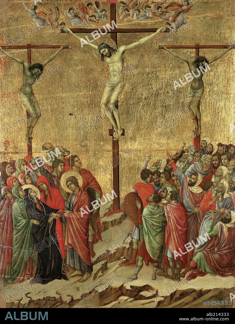 Duccio di Buoninsegna / 'Maestà - Passion: Crucifixion', 1308-1311, Tempera and gold on wood, 100 x 76 cm.