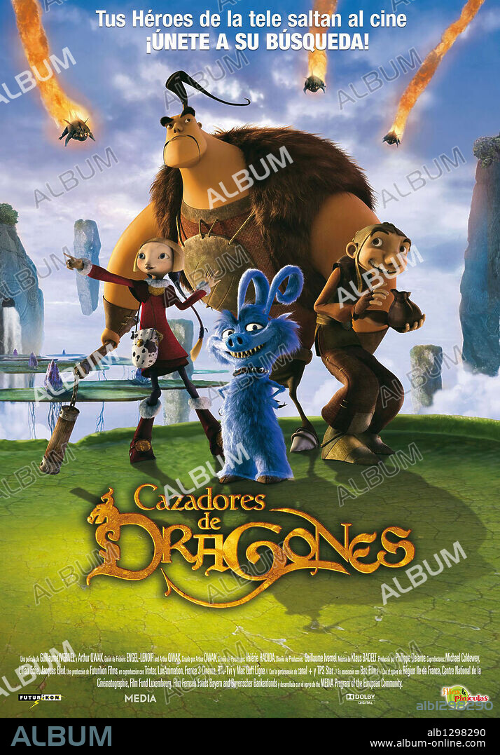 Poster de CAZADORES DE DRAGONES, 2008 (CHASSEURS DE DRAGONS), dirigida por ARTHUR QWAK y GUILLAUME IVERNEL. Copyright FUTURIKON/LUXANIMATION/TRIXTER FILM.