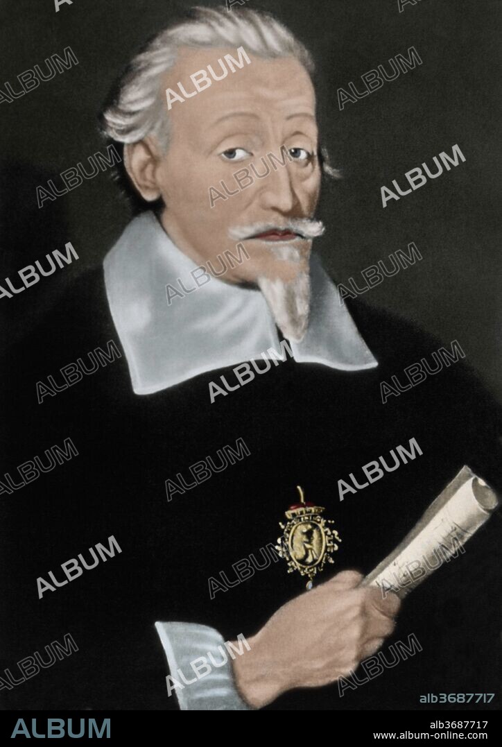 Heinrich Schütz (Bad Köstritz, 1585-Dresde, 1672). Compositor alemán. Retrato coloreado.