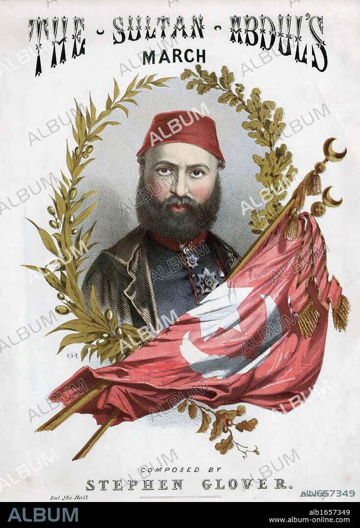 Abd-ul-Aziz (1830-1876), Sultan of Turkey from 1861. At first liberal and westernising, became autocratic. Forced to abdicate after risings in Bosnia, Bulgaria and Herzegovina. Coloured lithograph from cover of sheet music published c1871 when he visited Europe.