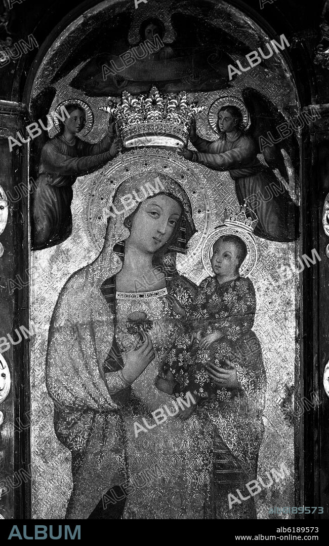 VIRGEN DE LA ANTIGUA - SIGLO XIV - PINTURA AL FRESCO - FOTOGRAFIA EN BLANCO Y NEGRO - AÑOS 60.
