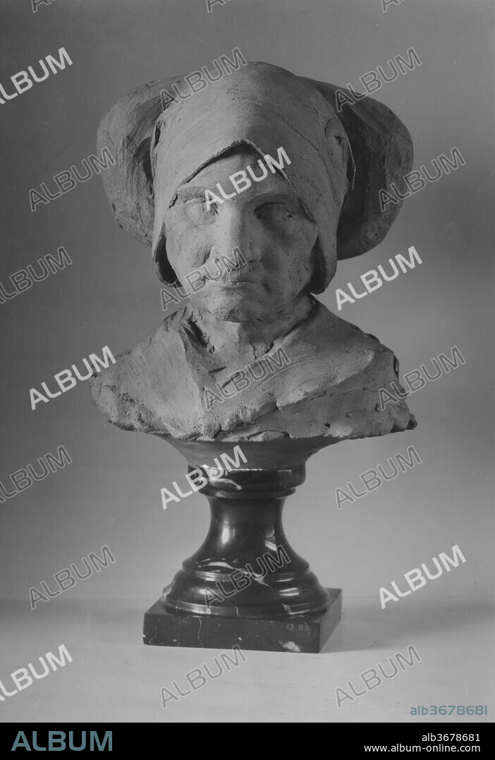 Breton Peasant Woman. Artist: Aimé-Jules Dalou (French, Paris 1838-1902 Paris). Culture: French, Paris. Dimensions: Height: 9 1/2 in. (24.1 cm). Date: probably 1880s.
Dalou took a lifelong interest in popular types such as peasants and workers.  After this bust was plastered onto its marble socle, someone scratched a crude "signature" into the plaster but it does not detract from the sincerity of this fine performance.