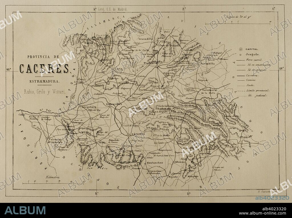 Mapa de la Provincia de Cáceres. Crónica General de España, Historia Ilustrada y Descriptiva de sus Provincias. Extremadura, 1870. Biblioteca Histórico Militar de Barcelona. Cataluña, España.