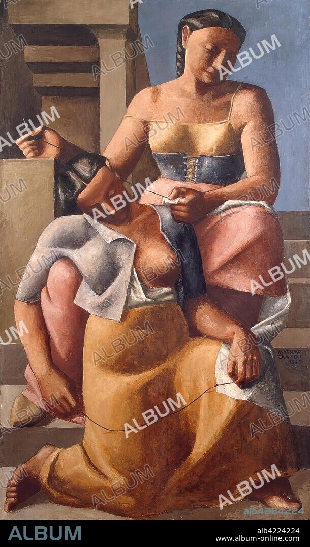 MASSIMO CAMPIGLI. 'Seamstresses'. Italy, 1925. Dimensions: 161x96,5 cm.