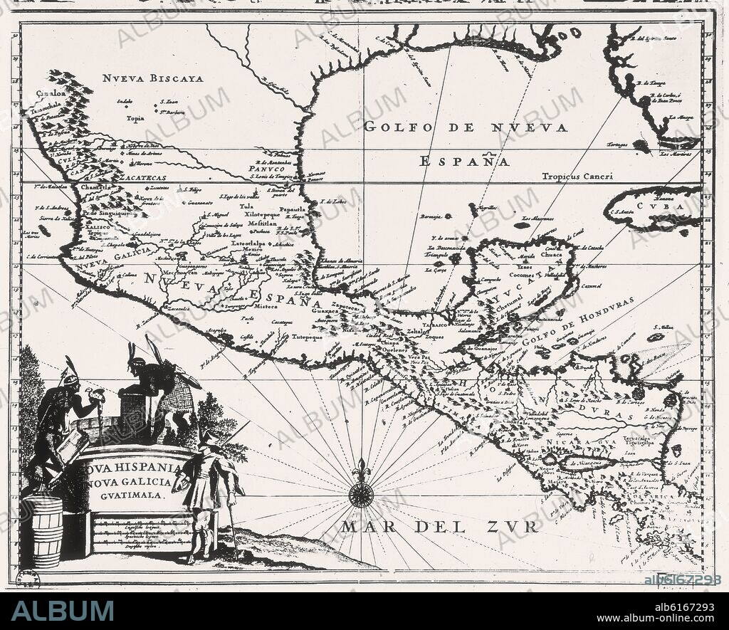 GRABADO-MAPA DE GUATEMALA-ANTIGUA NUEVA GALICIA-S XVII.