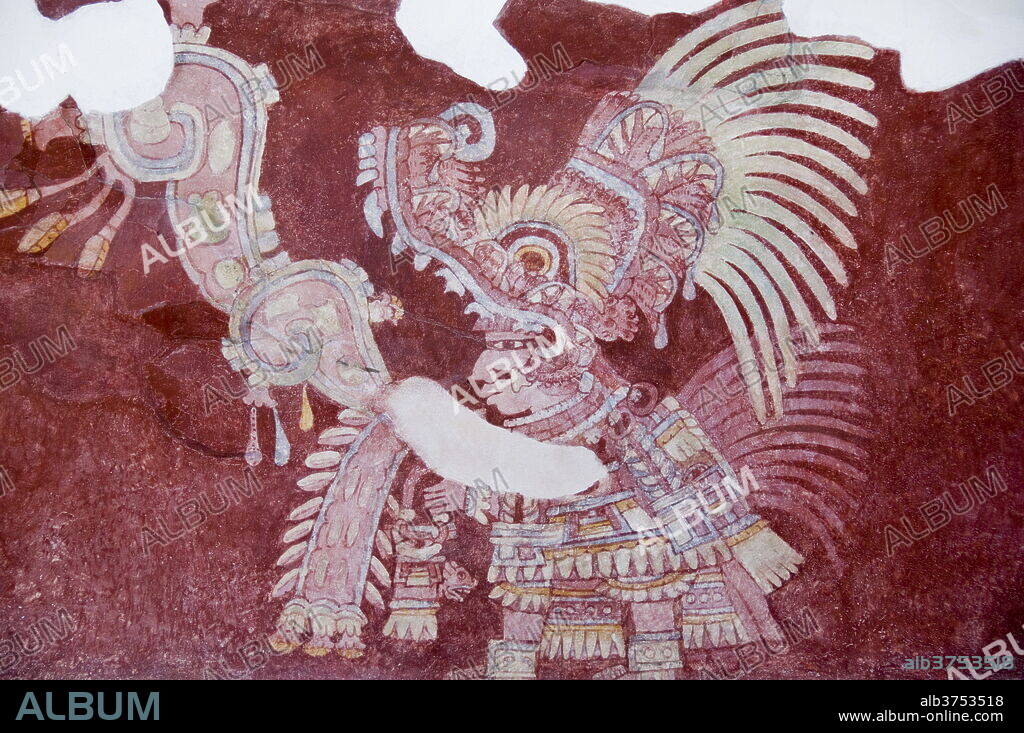 Murals at Teotihuacan, site dating from 150AD to 600AD and later used by the Aztecs, UNESCO World Heritage Site, north of Mexico City, Mexico, North America.