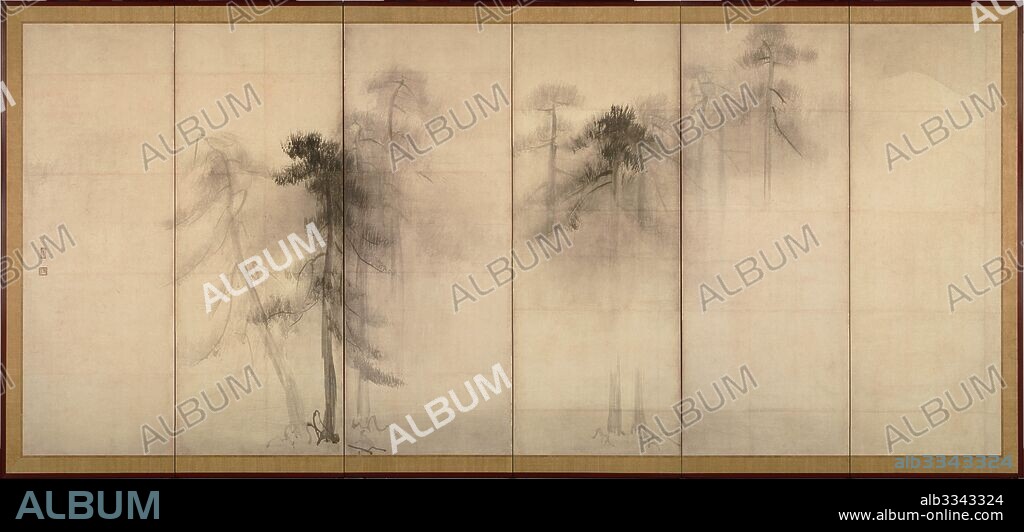 TOHAKU HASEGAWA. Pine Trees (Left of a pair of six-section folding screens).