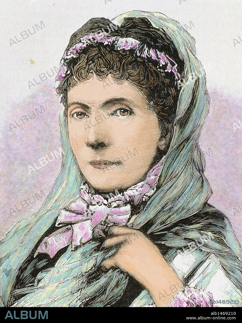 Augusta of Saxe-Weimar-Eisenach (Augusta Marie Luise Katharina von Sachsen-Weimar-Eisenach) (1811–1890). Queen of Prussia and the first German Empress as the consort of William I, German Emperor. Colored engraving.