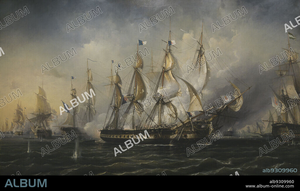 ANTOINE LéON MOREL-FATIO (1810-1871). FRENCH PAINTER.. Portuguese Civil War (1828-1834). Naval Battle of Cape St. Vincent. Confrontation between the Liberal and Absolutist fleets on July 5, 1833. Painting by Antoine Léon Morel-Fatio, 1842. Maritime Museum. Lisbon, Portugal.