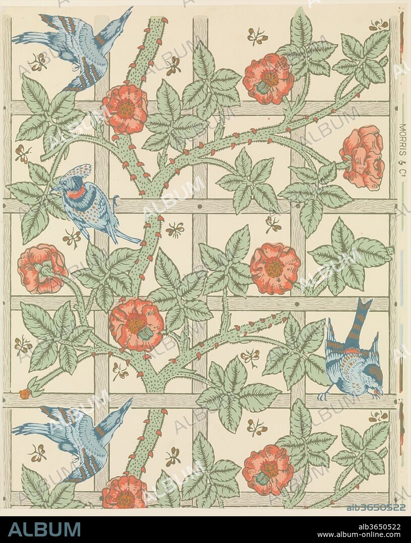 Trellis. Artist: William Morris (British, Walthamstow, London 1834-1896 Hammersmith, London); Birds designed by Philip Webb (British, Oxford 1831-1915 West Sussex). Dimensions: Sheet: 27 x 21 1/2 in. (68.6 x 54.6 cm). Manufacturer: Morris & Company. Date: designed 1862, first produced 1864.