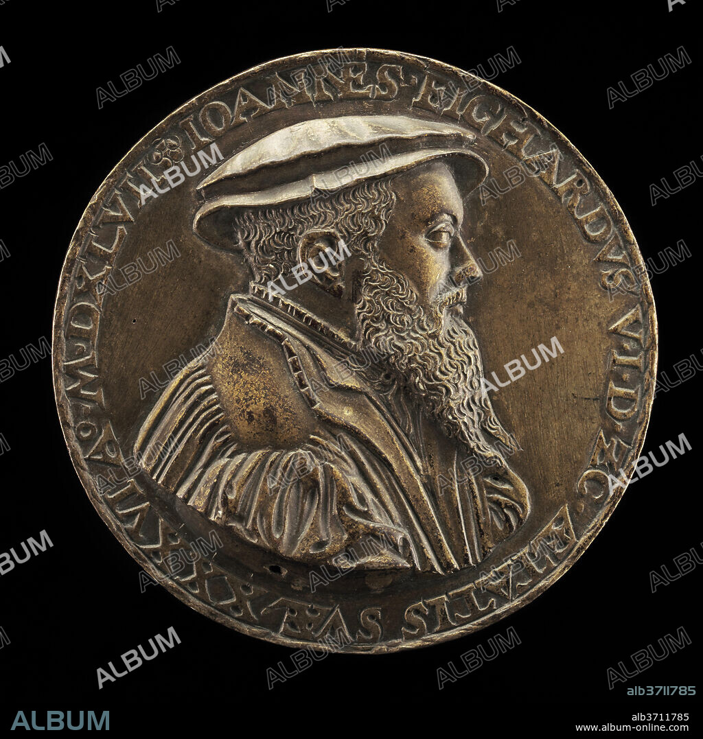 HANS BOLSTERER. Johann Fichard, 1512-1581, Syndic of Frankfurt am Main [obverse]. Dated: 1547. Dimensions: overall (diameter): 4.7 cm (1 7/8 in.)  gross weight: 33.06 gr (0.073 lb.)  axis: 12:00. Medium: bronze.
