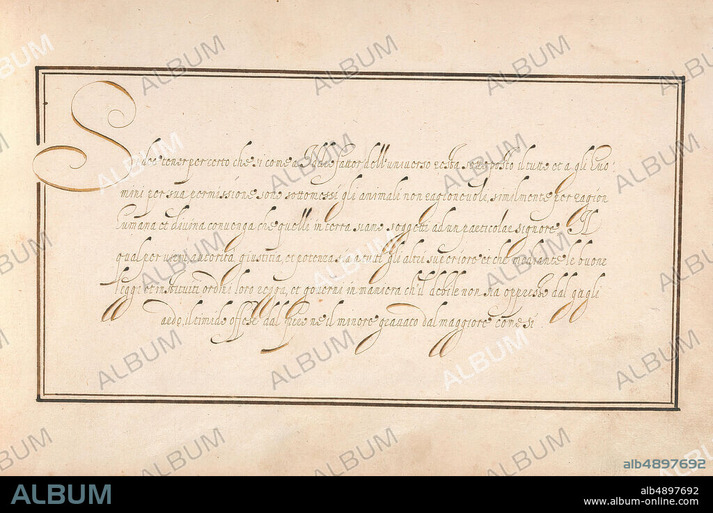 Anonymous, Calligraphic Excersize in Italian (Cursive Script), Anonymous French or Flemish, early 17th century, Pen and black and brown ink., Overall: 6 3/4 × 11 1/16 in. (17.1 × 28.1 cm).