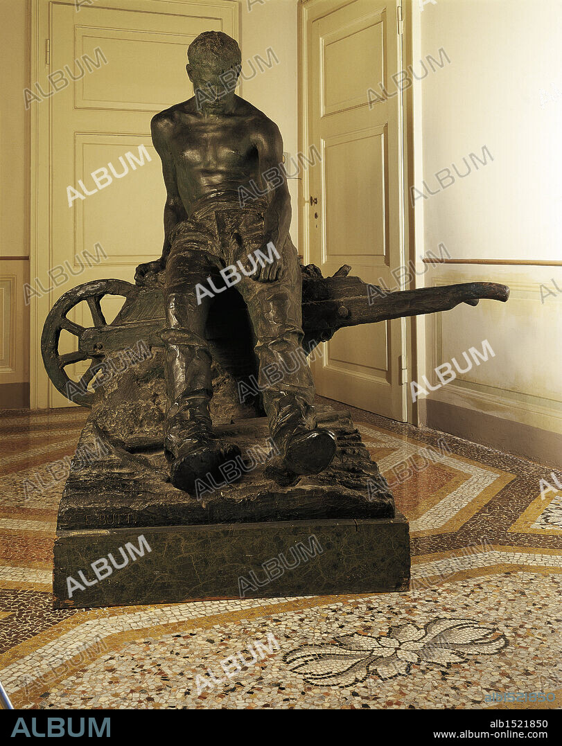 Enrico Butti (1847 - 1932). The miner, 1906. Bronze.