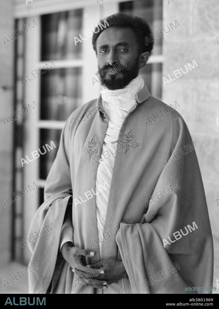 Haile Selassie I (July 23, 1892 - August 27, 1975) was Ethiopia's regent from 1916-30 and Emperor of Ethiopia from 1930-74. His internationalist views led to Ethiopia's becoming a charter member of the United Nations, and his political thought and experience in promoting multilateralism and collective security have proved seminal and enduring. His suppression of rebellions among the landed aristocracy, which consistently opposed his reforms, and Ethiopia's perceived failure to modernize rapidly enough, earned him criticism among some contemporaries and historians. His regime was also criticized by human rights groups as autocratic and illiberal. Among the Rastafari movement Haile Selassie is revered as the returned messiah of the Bible, God incarnate. He died in 1975 at the age of 83. The state media reported that he had died of "respiratory failure", but imperial loyalists believed that he had been assassinated, and this belief remains widely held to this day. Photographed by the American Colony (Jerusalem) Photo Department, dated 1923.