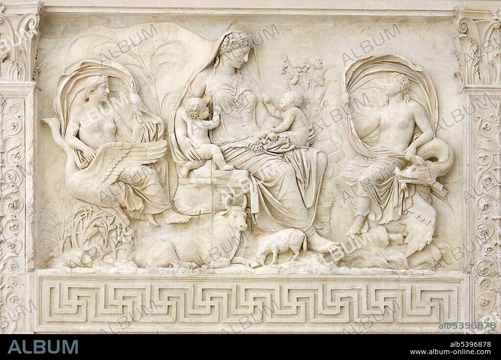 Relief depicting the goddess Tellus on front side of the Ara Pacis Augustae altar, Rome, Italy, Europe