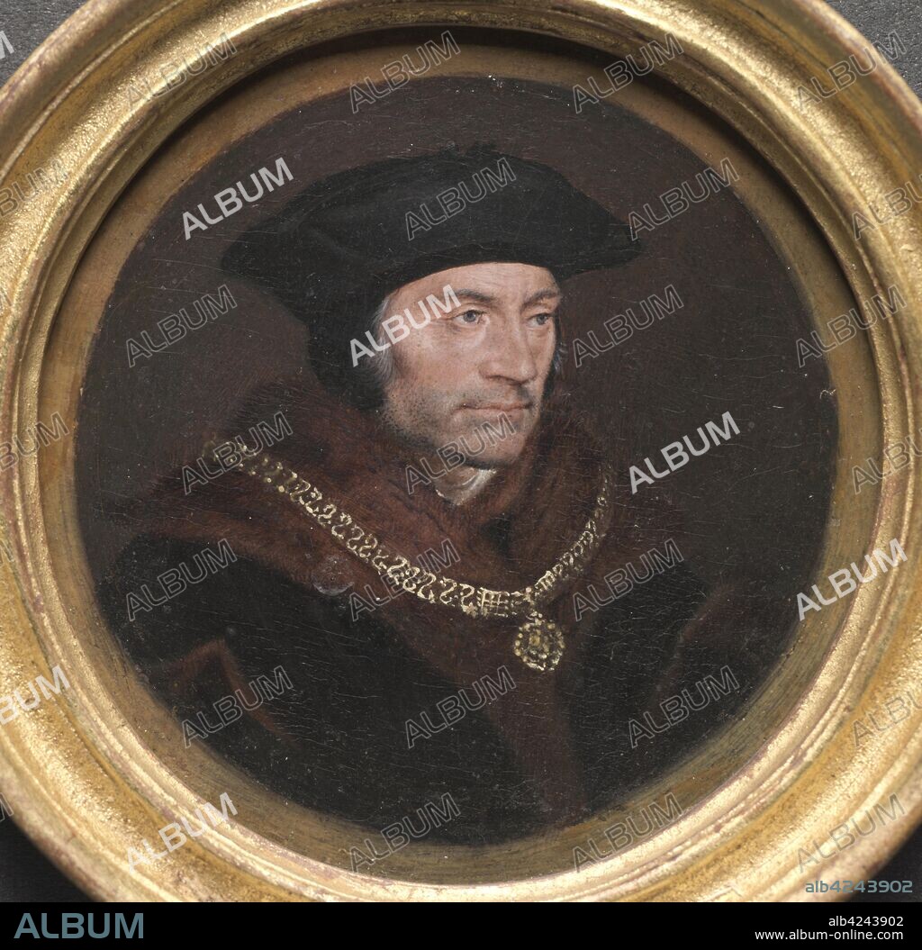 Portrait of Sir Thomas More, 17th century. Follower of Hans Holbein (German, 1497/98-1543). Oil on wood in a gilt wood frame; framed: 8.6 x 8.6 x 1.3 cm (3 3/8 x 3 3/8 x 1/2 in.); diameter: 6.5 cm (2 9/16 in.); unframed: 6.7 x 6.4 cm (2 5/8 x 2 1/2 in.); diameter of frame: 8 cm (3 1/8 in.).