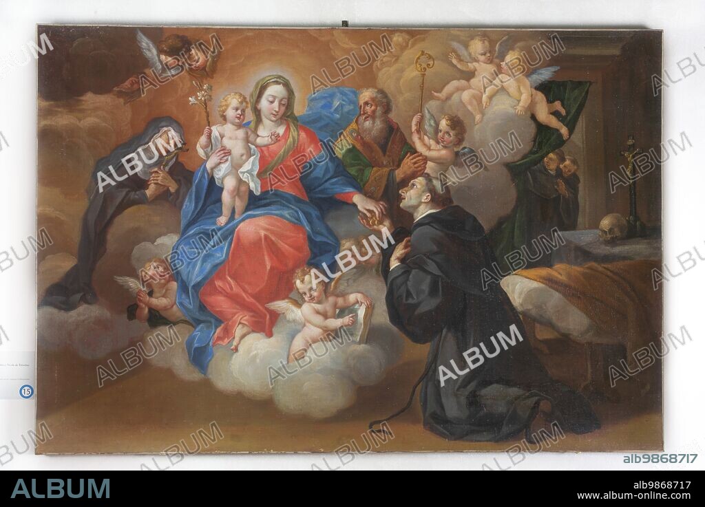 Corinaldo (Italy, Marche - province of Ancona), Claudio Ridolfi Art Gallery. Unknown author, Madonna and Child with Saints Monica, Augustine and Nicola da Tolentino, oil on canvas, from Sant'Agostino.