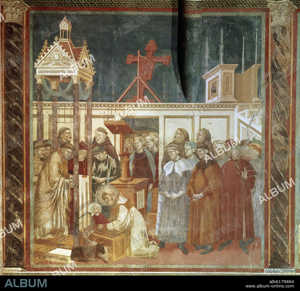 GIOTTO DE BONDONE (1266-1337). HISTORIA DE SAN FRANCISCO - EL PESEBRE DE GRECCIO - 1297/1300 - FRESCO - 270x130 - MILAGRO DE LA NOCHE DE GRECCIO - ESCUELA FLORENTINA.