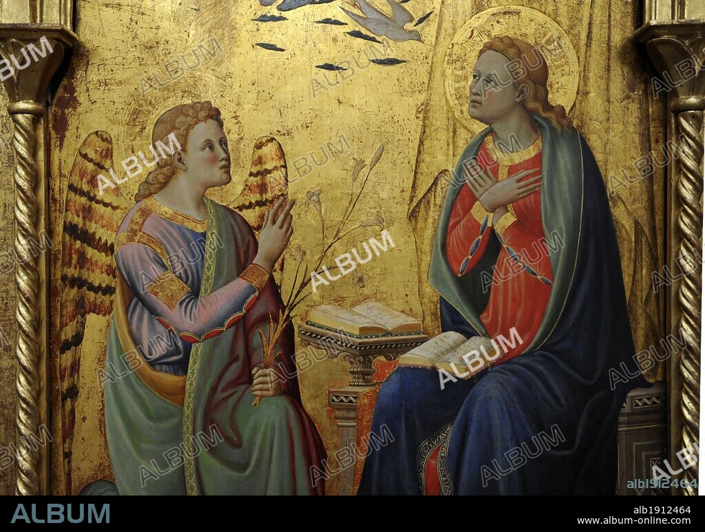 Paolo Schiavo (1397-1478). Florentine painter. Triptych. From left to right, St. Jerome, the Annunciation and St. Lawrence. Gemaldegalerie. Berlin. Germany.