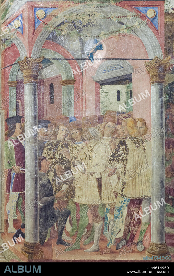 Ferrara: Palazzo Schifanoia, Hall of the Months, Lower section of the month of "June": Life scenes of Borso d'Este's court, on a project by Cosmé Tura e realised by painters of the Ferrara school, about 1468 - 1470. Detail.