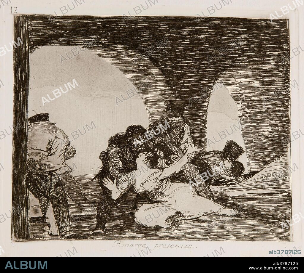 Francisco de Goya y Lucientes / 'Amarga presencia'. 1810 - 1814. Aguada, Aguafuerte, Bruñidor, Buril sobre papel avitelado, ahuesado, 143 x 169 mm.