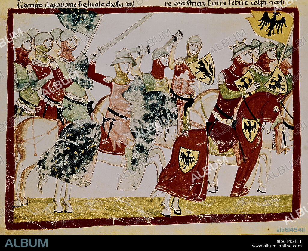 GIOVANNI VILLANI (1280-1348). NUOVA CRONICA - FELIPE II DE FRANCIA HACE HUIR A OTON IV - AÑO 1214 - MANUSCRITO DEL SIGLO XIV.