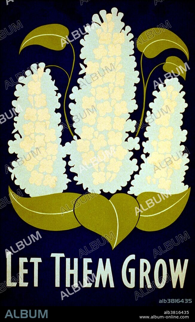 Entitled: "Let them grow". Poster promoting conservation of flowers as a natural resource. The Federal Art Project (FAP) was the visual arts arm of the Great Depression era New Deal Works Progress Administration Federal Project Number One program in the United States. Funded under the Emergency Relief Appropriation Act of 1935, it operated from August 29, 1935, until June 30, 1943. Reputed to have created more than 200,000 separate works, FAP artists created posters, murals and paintings. Some works still stand among the most-significant pieces of public art in the country. The FAP's primary goals were to employ out-of-work artists and to provide art for non-federal government buildings. The program made no distinction between representational and nonrepresentational art. As a result, the program supported such iconic artists as Jackson Pollock before their work could earn them income. Created by Stanley Thomas Clough, dated February 9, 1939.
