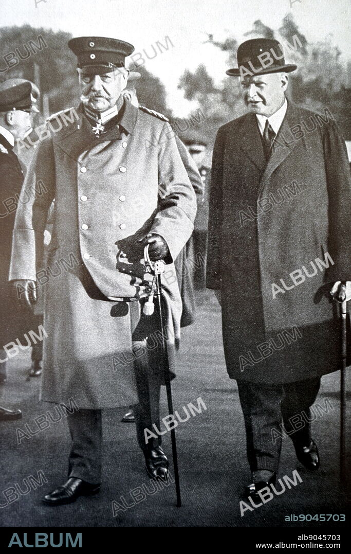 Photograph of Paul Von Hindenburg and Theodor Lewaldat meeting regarding the 1932 Olympics held in LA. Paul Von Hindenburg (1847-1934) a German military officer, statesman, politician and President of Germany. Theodor Lewaldat (1860-1947) a Civil Servant in the German Reich and an executive of the International Olympic Committee. Dated 20th Century.