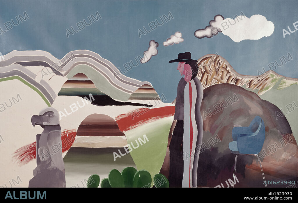 Picture Of Rocky Mountains With Tired Indians by David Hockney.
