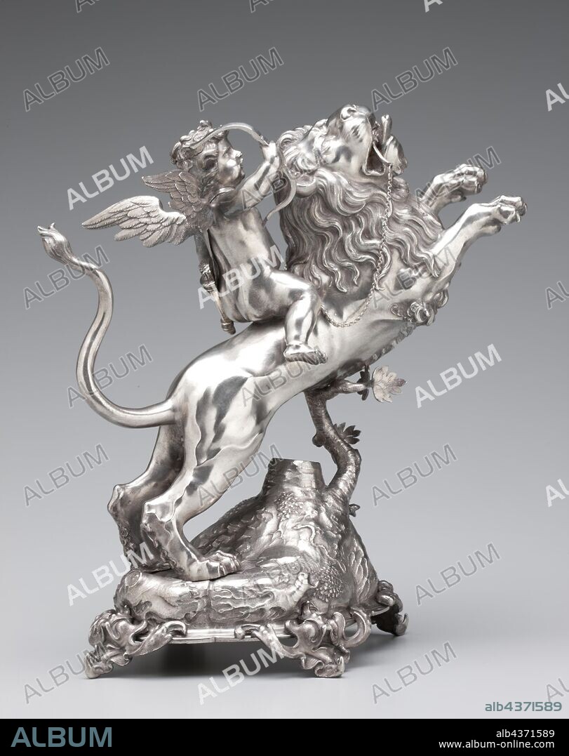Member of the Gronau Family, Polish, Lion and Cupid Aquamanile, ca. 1650, silver, Overall (aquamanile): 11 13/16 × 10 5/8 × 7 inches (30 × 27 × 17.8 cm).