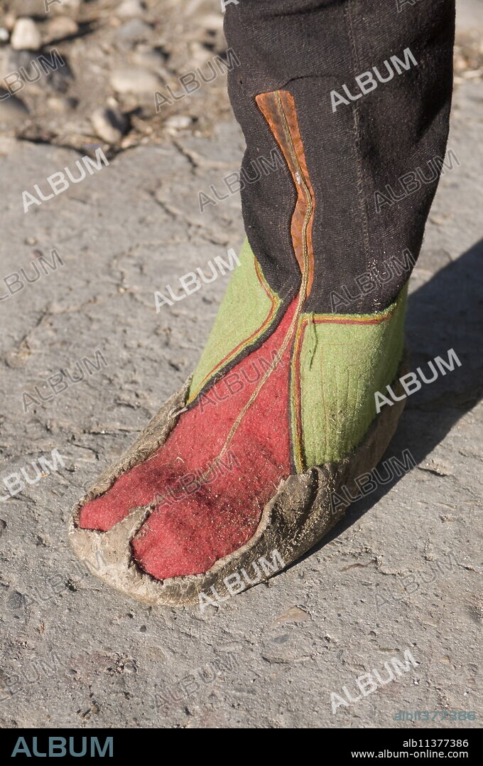 Detail of traditional boots, Paro Tsechu, Bhutan, Asia.