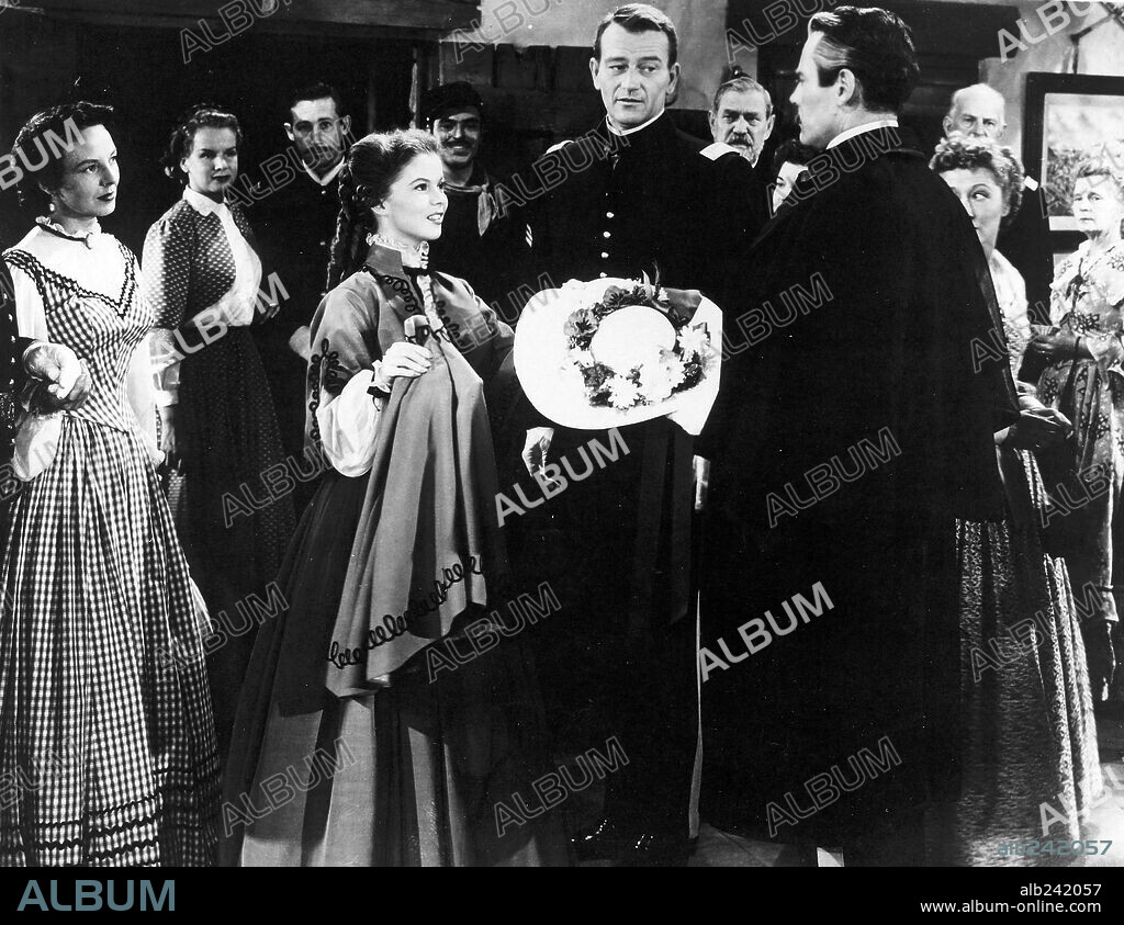 HENRY FONDA, JOHN WAYNE and SHIRLEY TEMPLE in FORT APACHE, 1948, directed by JOHN FORD. Copyright RKO RADIO.