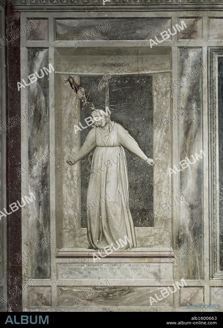 GIOTTO DI BONDONE. Desperation  1303-1305  Giotto (ca. 1266-1337 Italian)  Fresco  Capella degli Scrovegni, Padua, Italy.