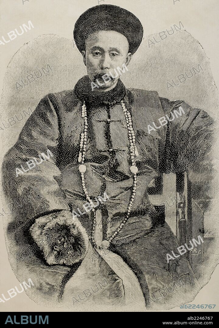 Li Hongzhang o Li Hung-chang (1823, 1901) Estadista que representó a China en la serie de humillantes negociaciones al finalizar la Guerra Franco-China (1883-1885), la primera Guerra Sino-japonesa (1894-1895) y la rebelión de los Bóxers (1900). Grabado de "La Ilustración Artística", 1892.