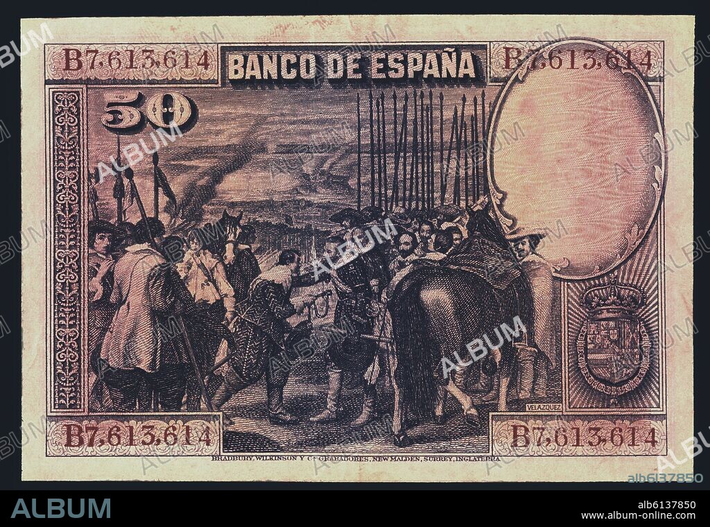 BILLETE DE CINCUENTA PESETAS DEL BANCO DE ESPAÑA - 1928 - REVERSO.