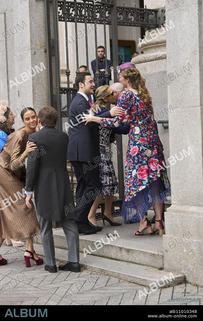 Felipe Juan Froilan de Marichalar Borbon, Princess Elena de Borbon, Jose Luis Martinez Almeida, Major of Madrid, Victoria Federica de Marichalar Borbon arrives at the wedding of Jose Luis Martinez Almeida, major of Madrid, and Teresa Urquijo at Sagrado Corazon and San Francisco de Borja Church on April 6, 2024 in Madrid, Spain.