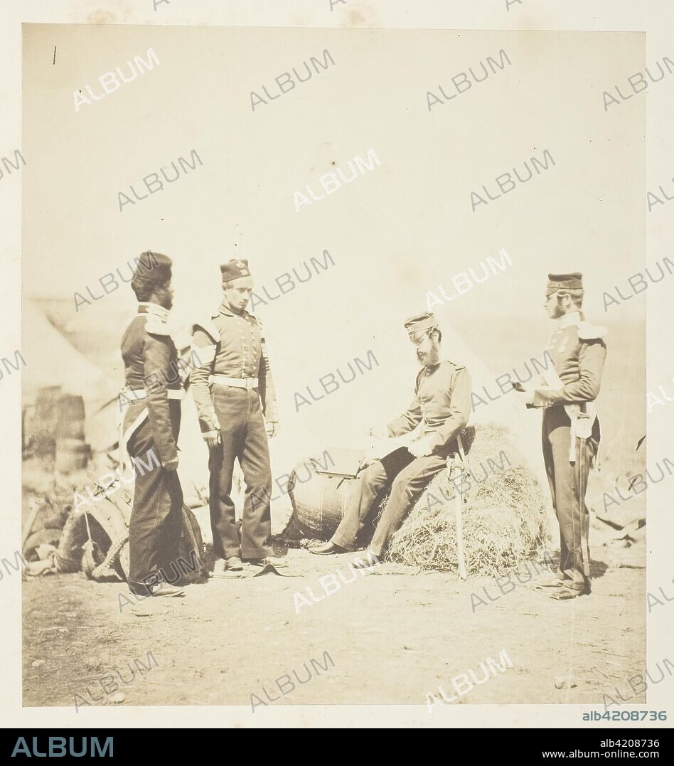 Captain Walker, 30th Regiment, reading General Orders. Roger Fenton; English, 1819-1869. Date: 1855. Dimensions: 16.8 × 15.4 cm (image/paper); 58.9 × 42.5 cm (mount). Salted paper print, plate 54 from the album "Photographs Taken in the Crimea" (1856). Origin: England.