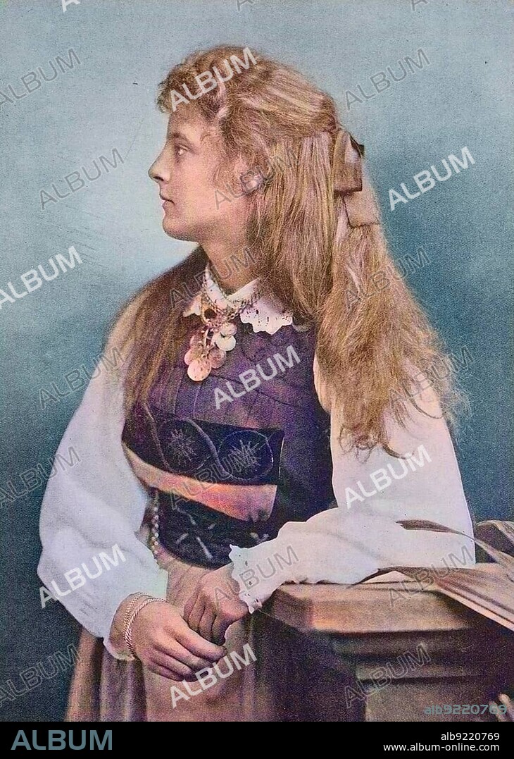 Swedish girl with long blond hair and typical clothes in 1880, Sweden, Historic, digitally restored reproduction of a 19th century original, Europe.
