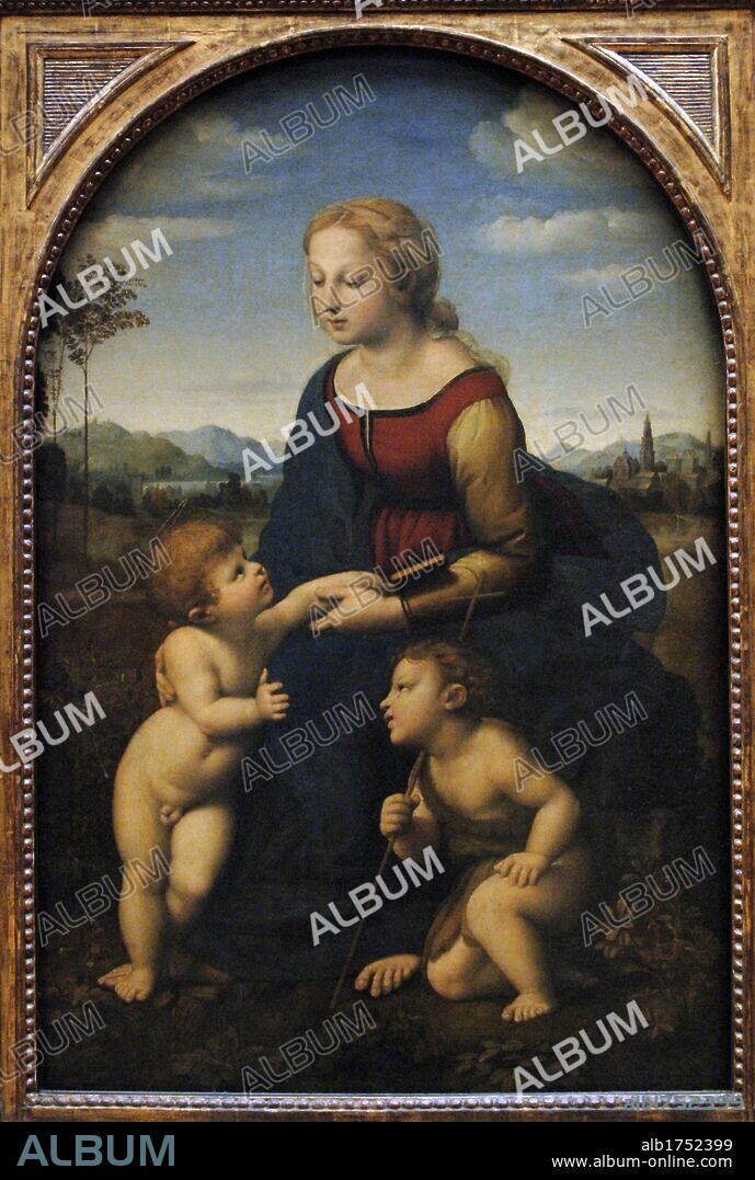Raphael (1483-1520). Italian painter. High Renaissance. La belle jardiniere or Madonna and Child with Saint John the Baptist. Oil on panel. 1507. Louvre. Paris. France.