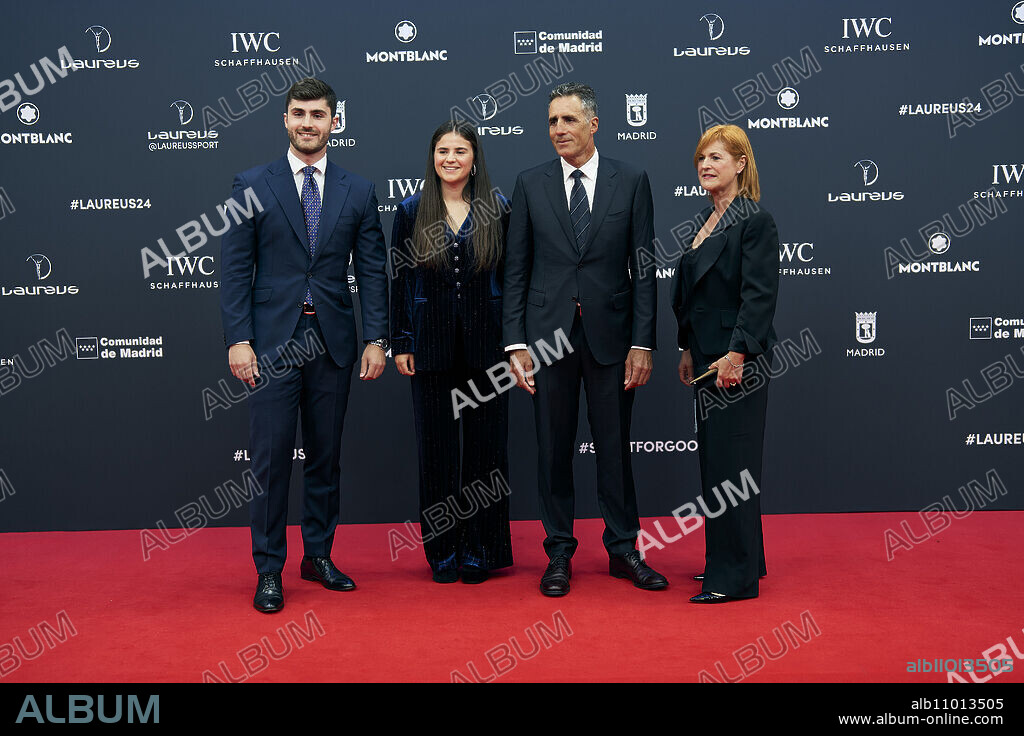 Miguel Indurain, Marisa Lopez de Goicoechea attends Laureus World Sports Awards Madrid 2024 - Red Carpet at Palacio de Cibeles on April 22, 2024 in Madrid, Spain.