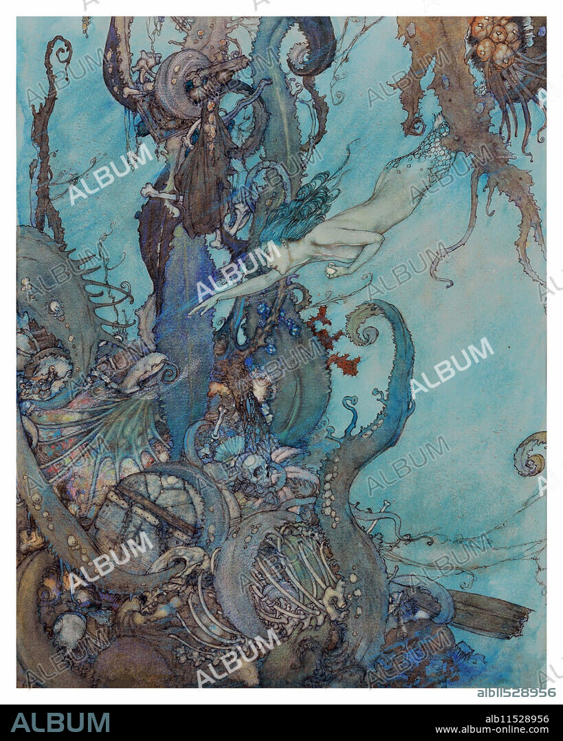 Edmund Dulac's illustration of "the little mermaid."  From Hans Christian Andersen's book, "The Snow Queen and Other Stories from Hans Andersen." Edmund Dulac, illustrator. London: Hodder & Stoughton 1911.