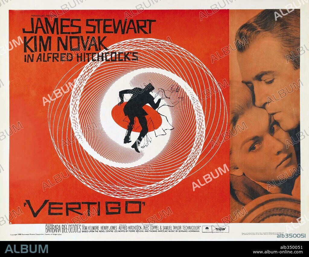 Poster de VERTIGO [DE ENTRE LOS MUERTOS], 1958 (VERTIGO), dirigida por ALFRED HITCHCOCK. Copyright Alfred J. Hitchcock Productions.
