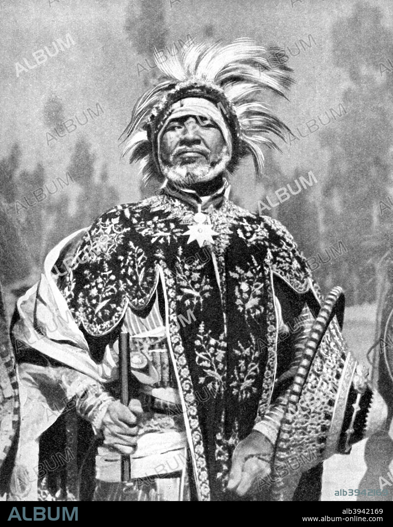 A chieftan prince of Abyssinia (Ethiopia), Africa, 1936. From Peoples of the World in Pictures, edited by Harold Wheeler, published by Odhams Press Ltd (London, 1936).