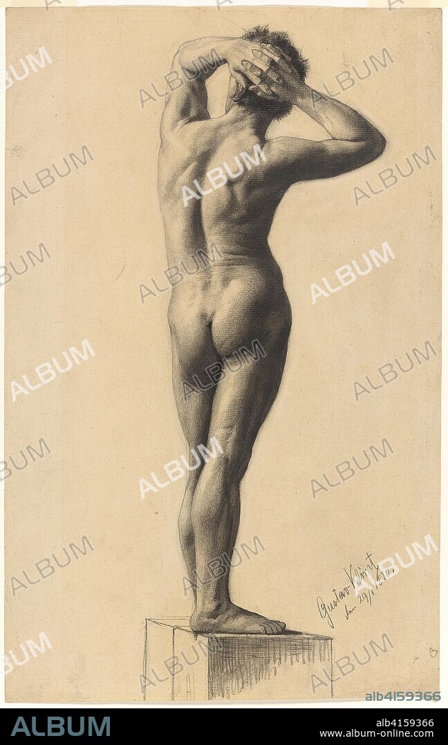 Male Nude. Gustav Klimt; Austrian, 1862-1918. Date: 1880. Dimensions: 425 × 267 mm. Various graphite pencils, with erasing and stumping, on cream laid paper. Origin: Austria.